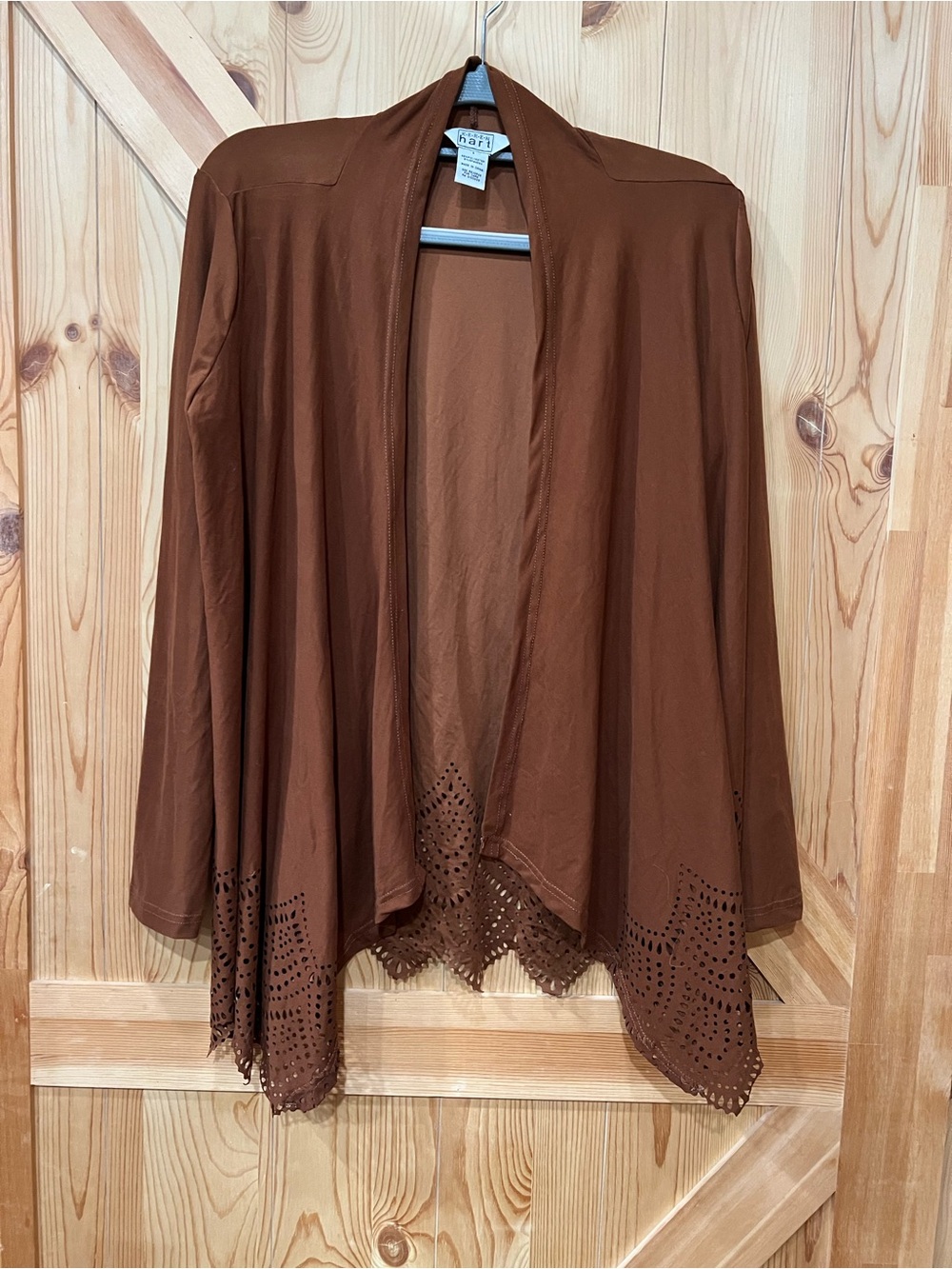 Dana Buchman Brown Open-Front Laser-Cut Hem Cardigan